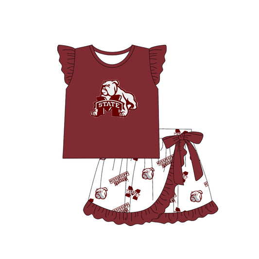 Preorder (moq 5)Baby Girls M-State Team Tee Top Ruffle Skirts Clothes Sets