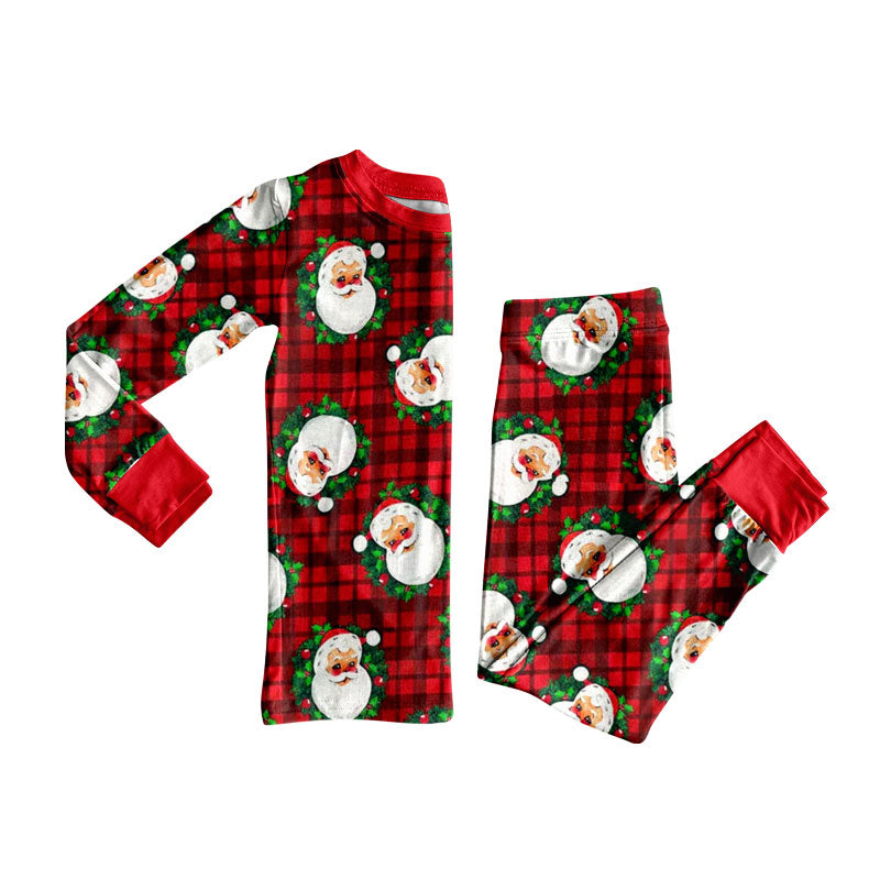 Preorder (moq 20)Baby Girls Bamboo Red Black Checked Santa Christmas Pajamas Sets