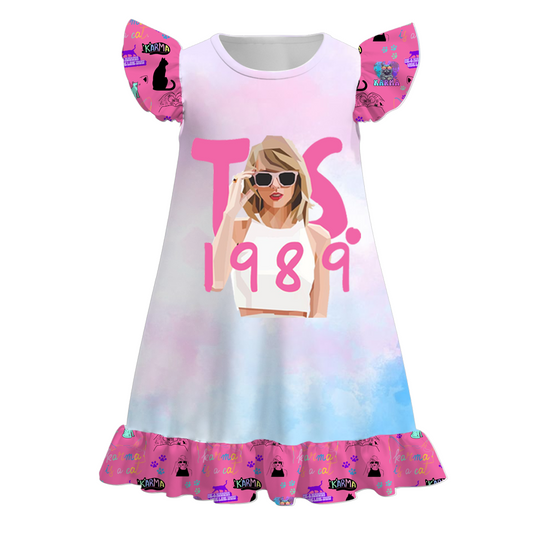 Baby Girls Pink Singer 1989 Flutter Sleeve Knee Length Dresses Preorder(moq 5)