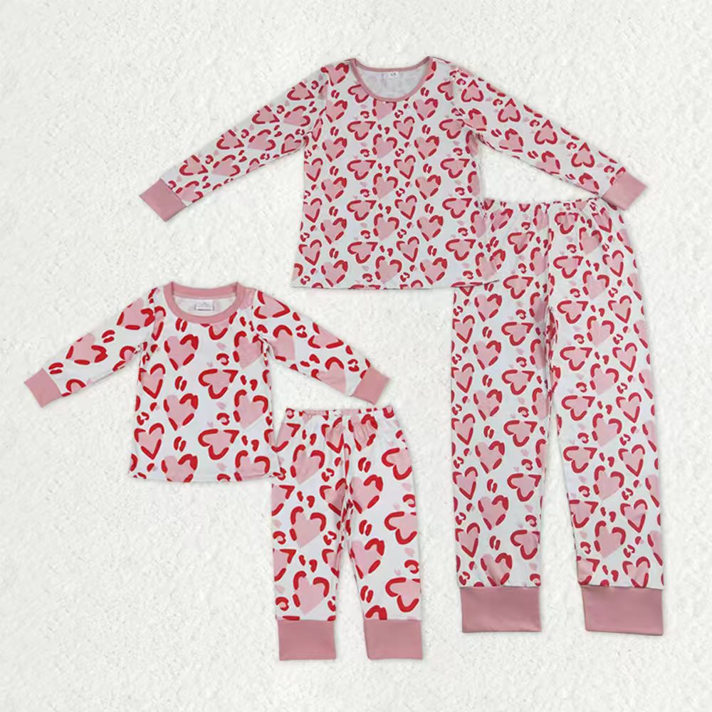 Mama and Me Pink Hearts Valentines Top Pants Pajamas Sets