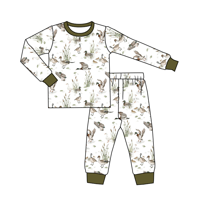 Baby Girls Fall Mallard Ducks Long Sleeve Top Pants Pajamas Clothes Sets Preorder(moq 5)