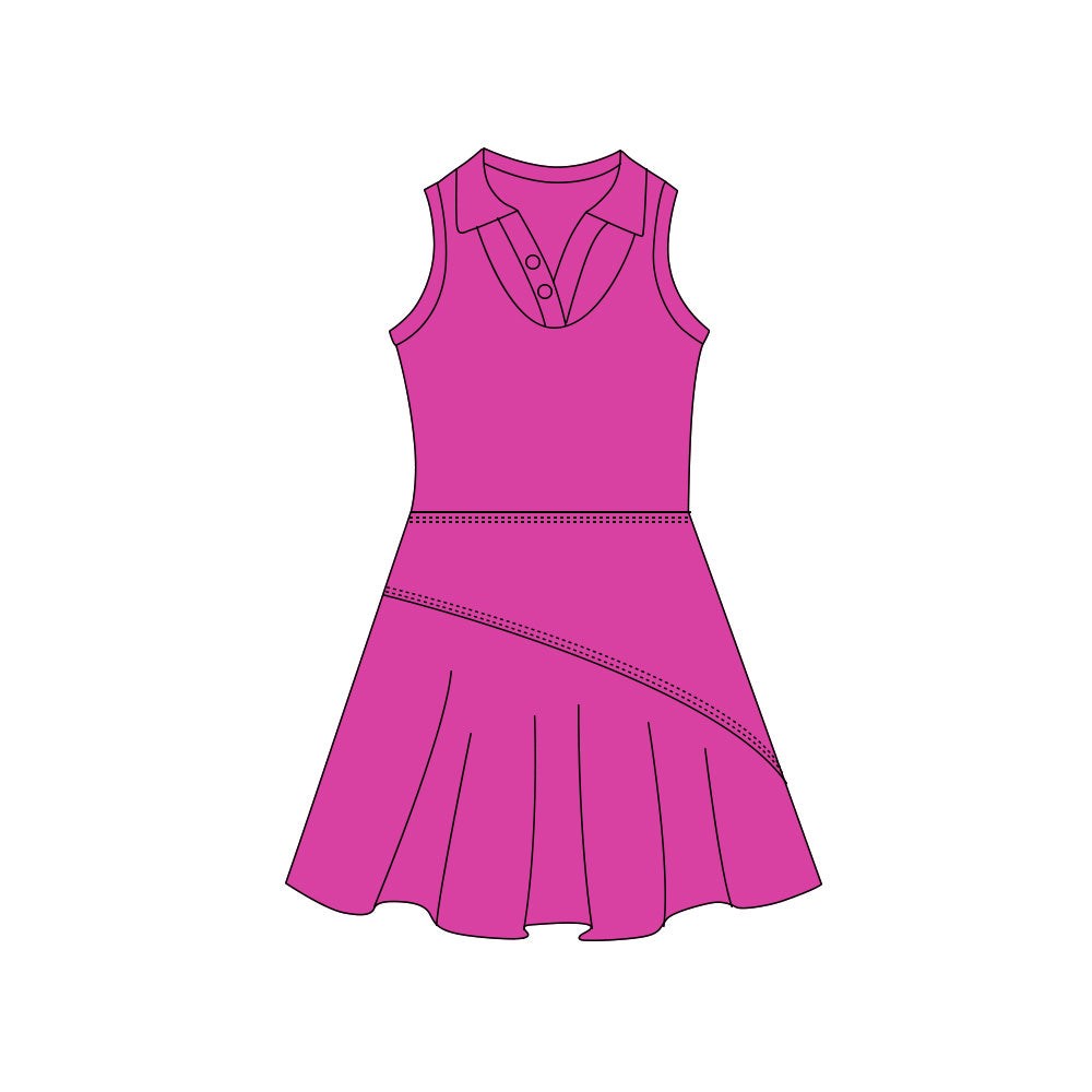 Preorder (moq 5)Baby Girls Hot Pink Sleeveless Button Top Pleated Knee Length Dresses