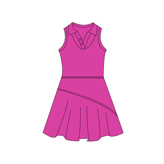 Preorder (moq 5)Baby Girls Hot Pink Sleeveless Button Top Pleated Knee Length Dresses