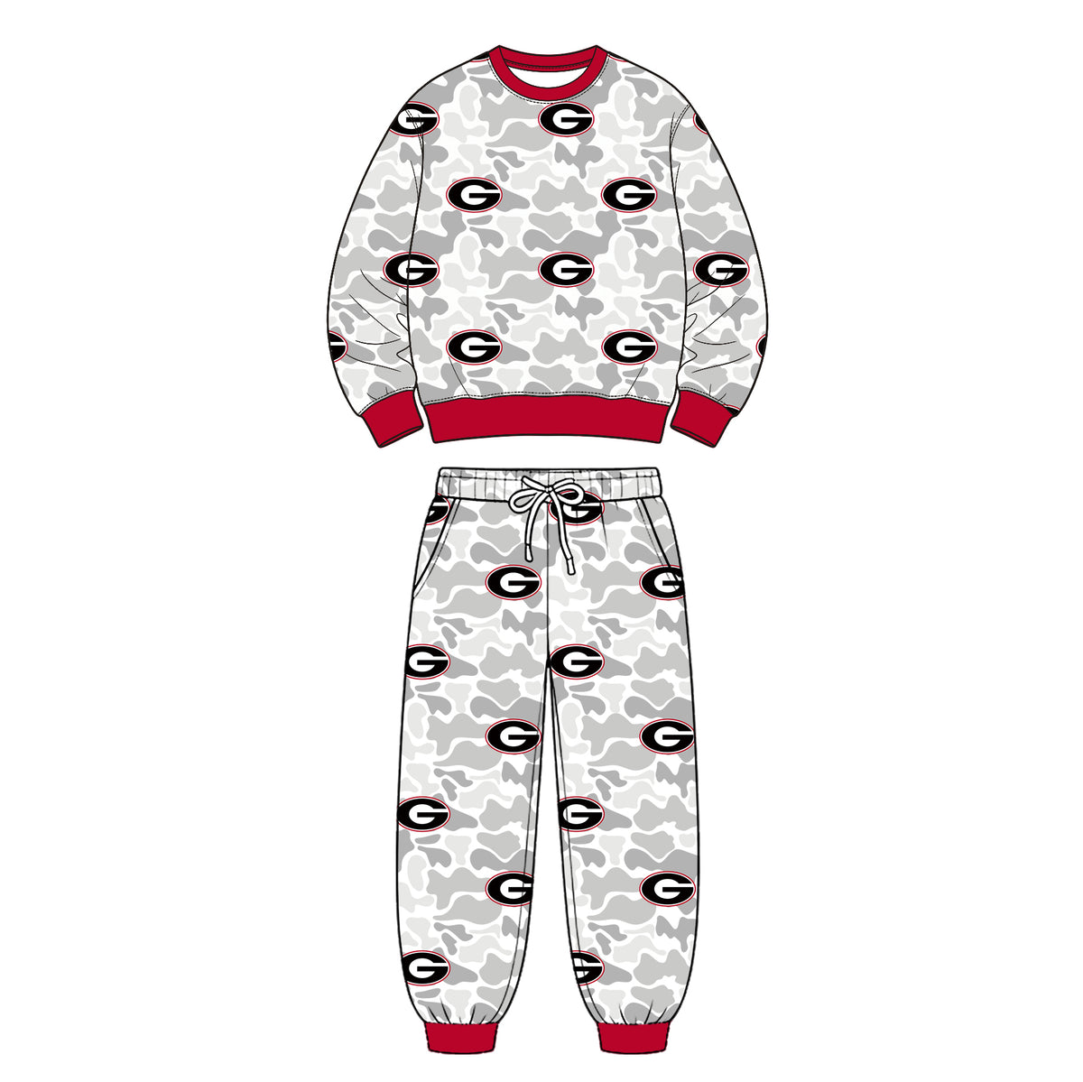 Preorder (moq 5) Baby Boy Clothes Grey Camo Circular Badge Print Long Sleeve Crew Neck Top Jogger Pant Outfit Set