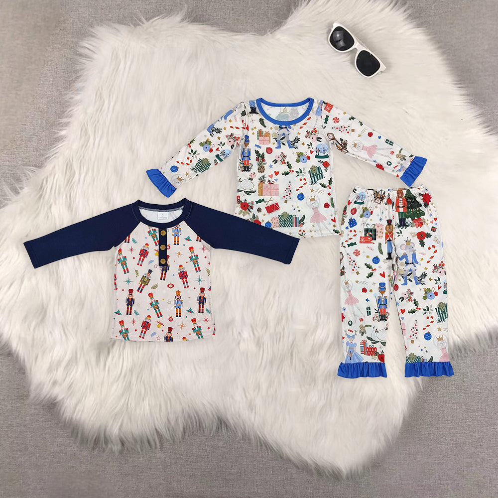 Sibling Baby Boys Christmas Soldier Long Sleeve Raglan Tops Pajamas Set
