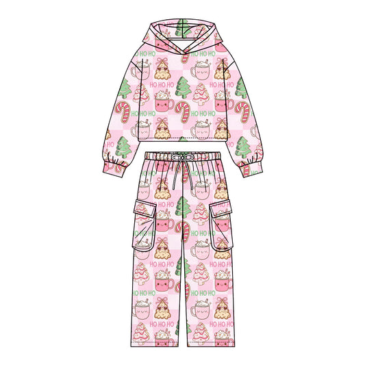 Preorder (moq 5)Baby Girls Cakes Hohoho Hoodie Pockets Pants Christmas Clothes Sets