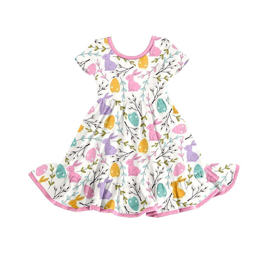 Preorder(moq 5) Baby Girls Rabbits Eggs Easter Ruffle Knee Length Dresses