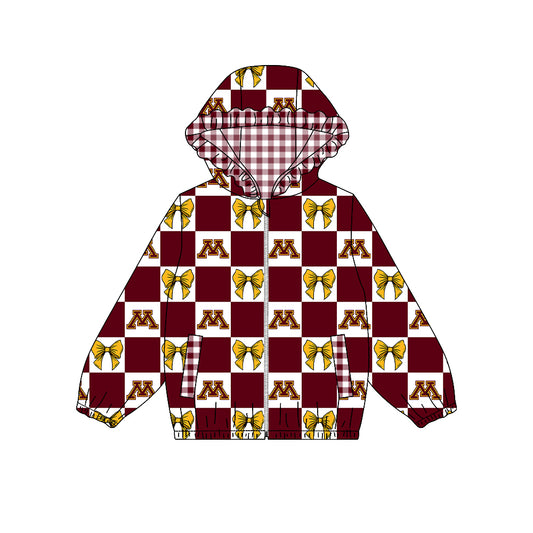 Preorder (moq 5) Baby Girls Bows Minnesota Checked Team Ruffle Hoodie Tops