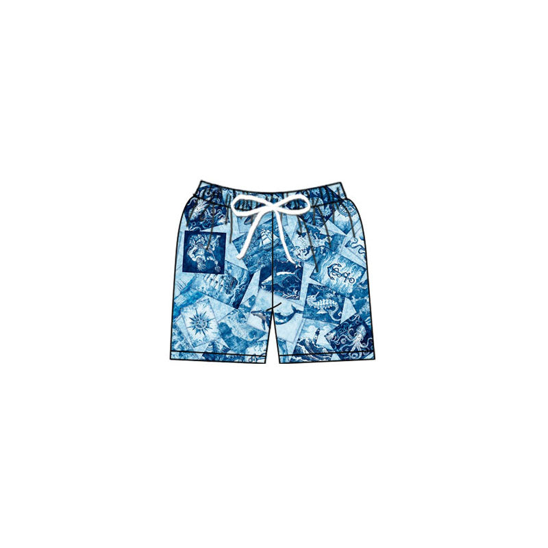 Preorder(moq 5) Baby Boys Blue Sea World Swimming Trunks