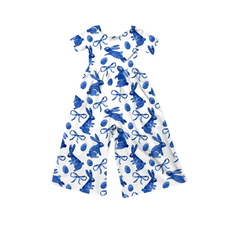 Preorder(moq 5) Baby Girls Blue Rabbits Eggs Bows Easter Pant Jumpsuits