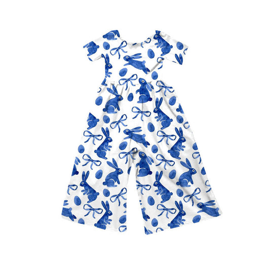Preorder(moq 5) Baby Girls Blue Rabbits Eggs Bows Easter Pant Jumpsuits