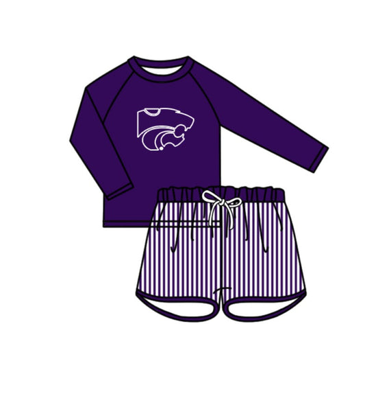 Preorder moq 5 Baby Boys Purple Leopard Long Sleeve Top Stripe Shorts Team Swimsuits