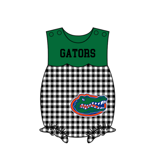 Preorder (moq 5)Baby Girls Sleeveless Gators Ruffle Rompers