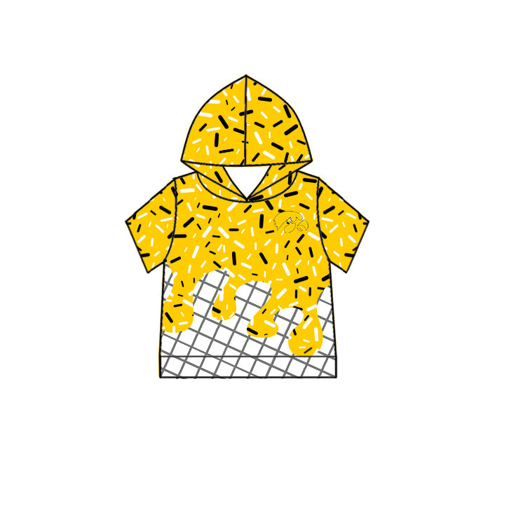 Preorder (moq 5)Baby Boys Short Sleeve Yellow Sprinkles Drip Iowa Hawkeyes Team Hoodies Top