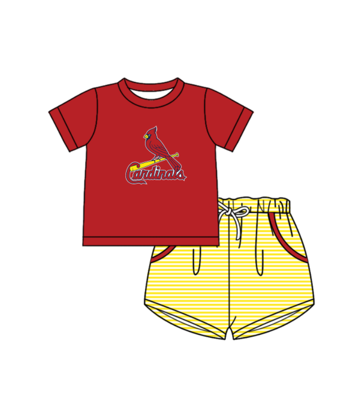 Preorder (moq 5)Baby Boys Cardinals Shirt Top Pockets Stripe Short Team Clothes Set