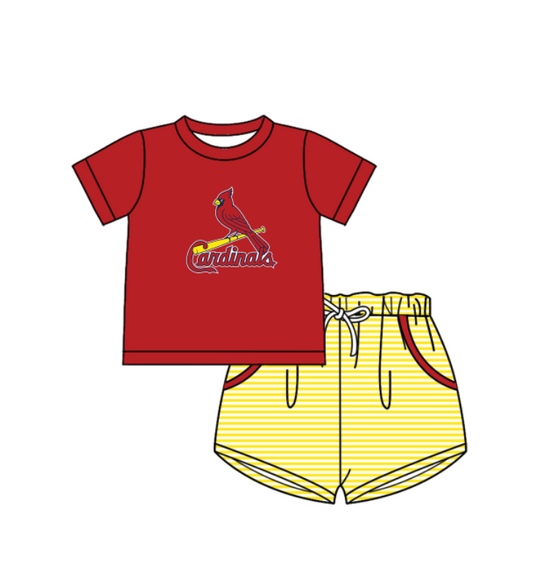 Preorder (moq 5)Baby Boys Cardinals Shirt Top Pockets Stripe Short Team Clothes Set