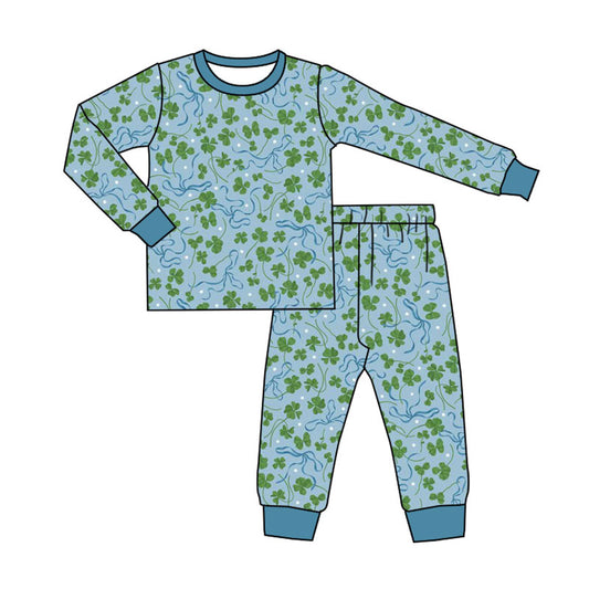 Preorder(moq 8)Baby Girls Clovers Plaid Top Pants St Patrick Pajamas Set