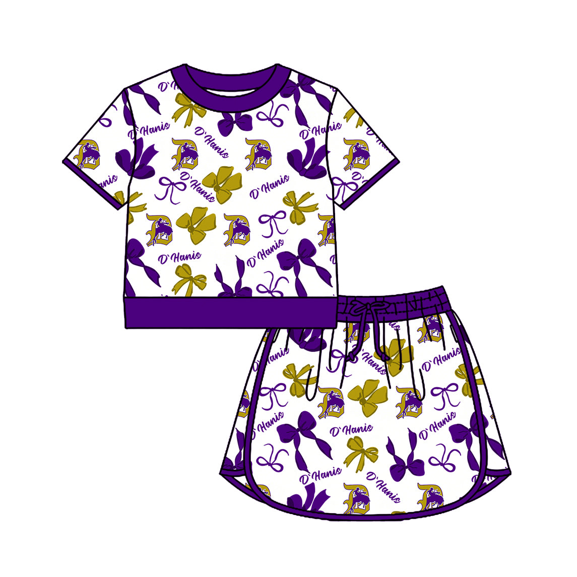 Preorder (moq 5)Baby Girls Bows D’Hanis Top Skirt Short Team Clothes Set