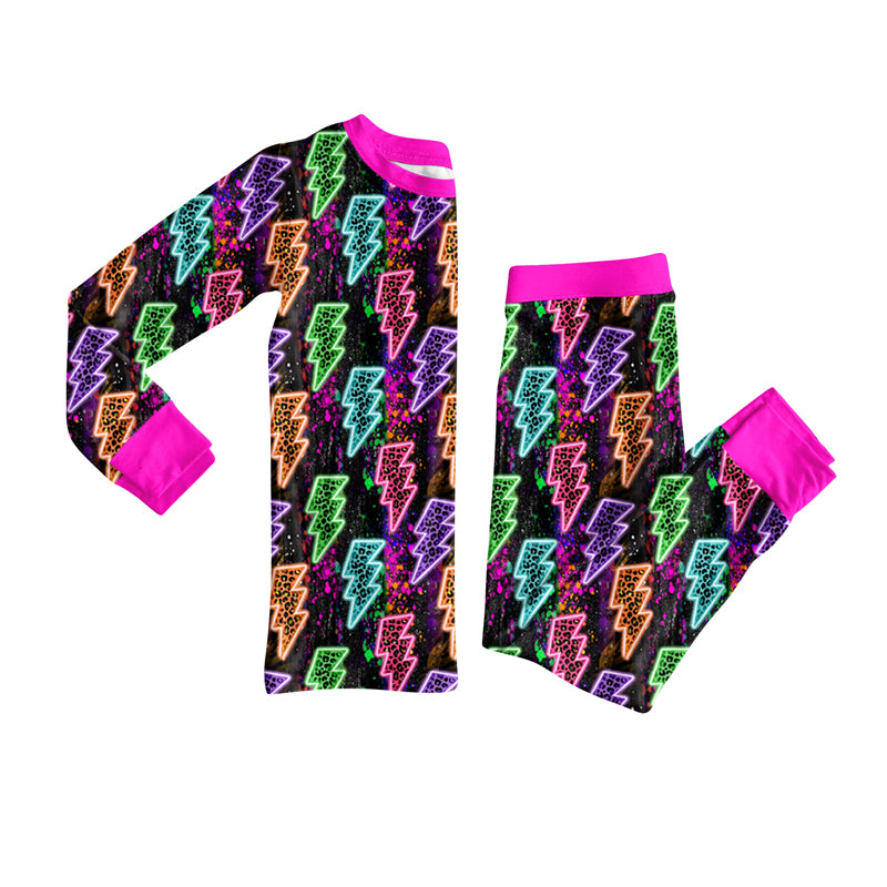 Preorder (moq 5)Baby Girls Long Sleeves Colorful Lights Plaid Top Pants Pajamas Set