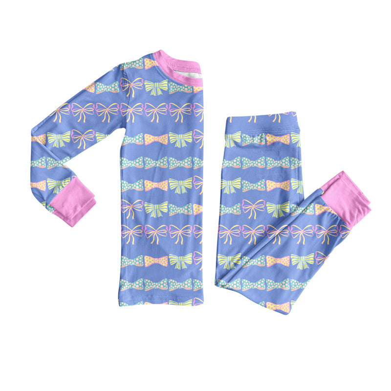 Preorder(moq 5) Baby Girls Pink Colorful Bows Top Pants Lounge Wear Pajamas Sets