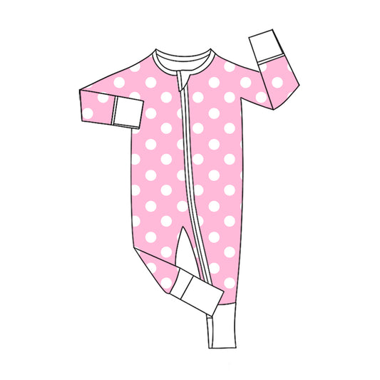 Preorder (moq 5)Baby Girls Pink Polka Dots Two Way Zip Convertible Rompers