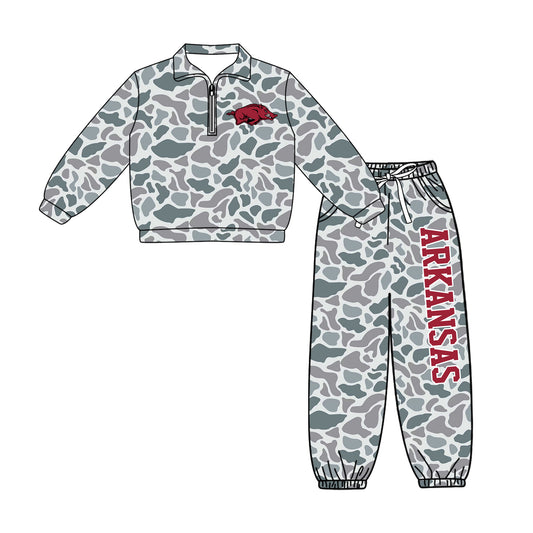 Preorder(moq 5)Baby Boys Arkansas Zip Pullover Pockets Pants Team Clothes Sets