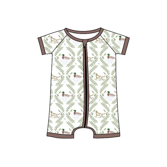 Preorder (moq 5)Baby Boys Short Sleeves Dogs Ducks Zipper Rompers
