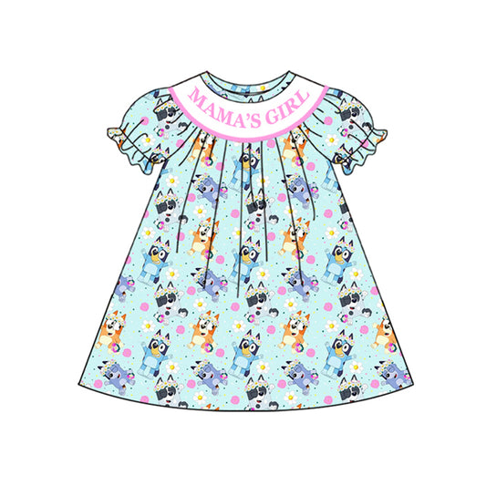 Preorder (moq 5)Baby Girls Mama's Girl Dogs Flowers Print Knee Length Dresses