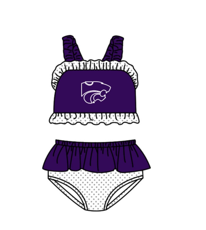 Preorder moq 5 Baby Girls Strap Purple Leopard Vest Top Bummies Short Team Swimsuits