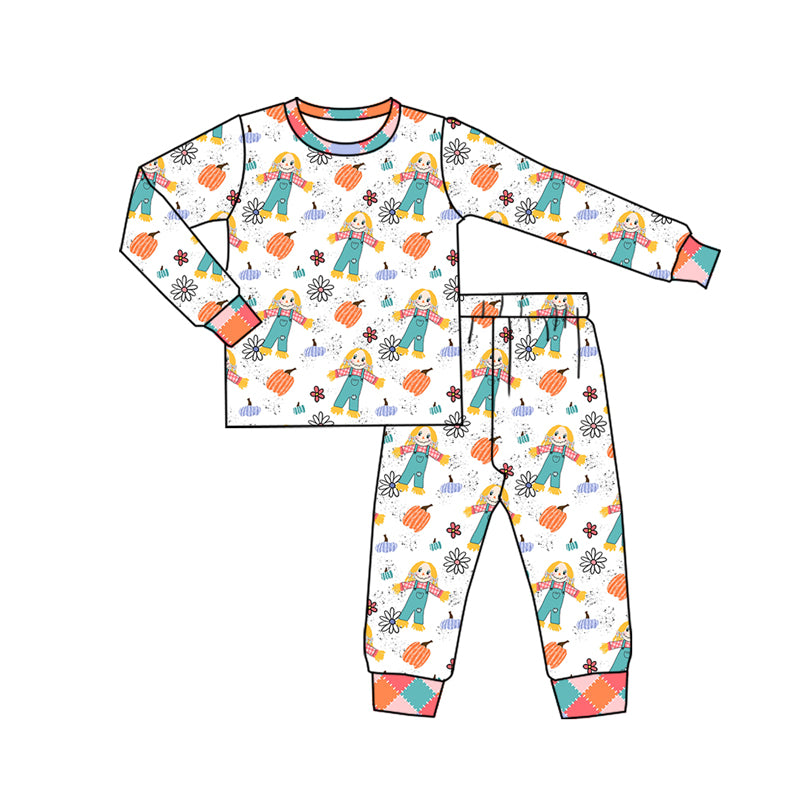 Preorder (moq 5)Baby Boys Long Sleeves Flowers Pumpkins Top Pants Pajamas Sets