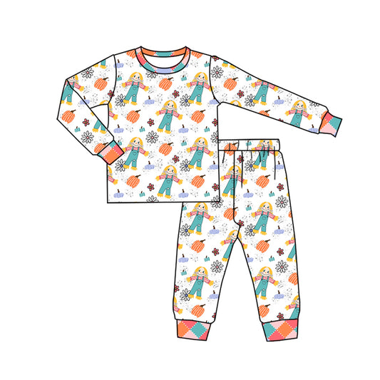 Preorder (moq 5)Baby Boys Long Sleeves Flowers Pumpkins Top Pants Pajamas Sets