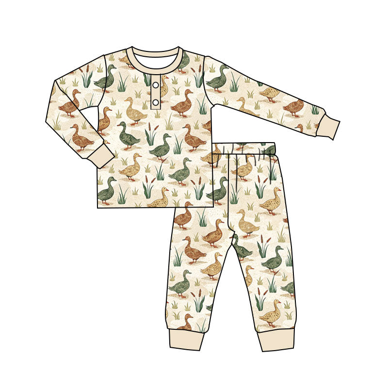 Preorder (moq 5)Baby Boys Ducks Button Top Pants Hunting Pajamas Set