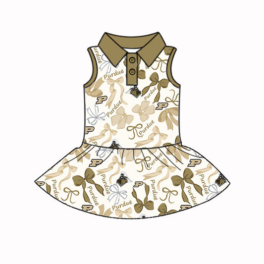 Preorder (moq 5)Baby Girls Sleeveless Olive P Bows Plaid Button Team Knee Length Dresses