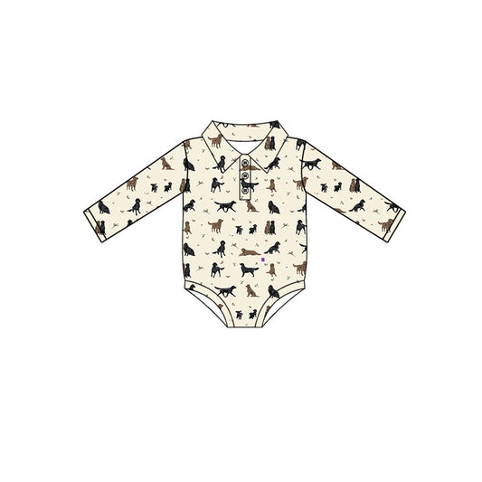 Preorder (moq 5)Baby Boys Long Sleeve Dogs Ducks Hunting Button Rompers