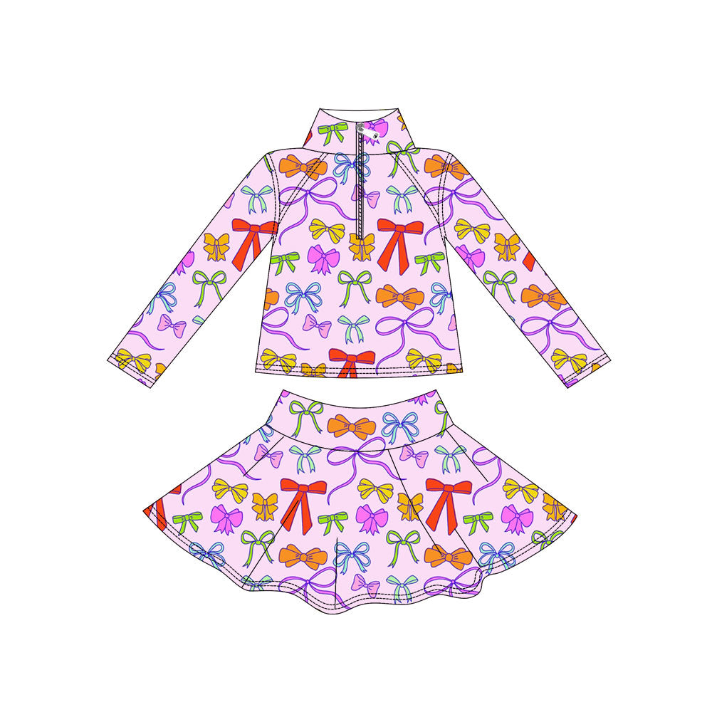 Preorder(moq 5) Baby Girls Colorful Bows Plaid Zipper Pullover Skirt Shorts Clothes Sets