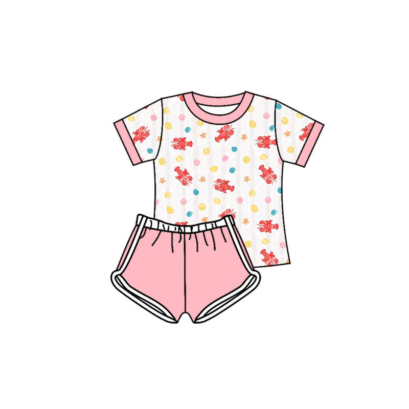 Preorder(moq 5) Baby Girls Crayfishes Shells Stripe Top Shorts Clothes Sets
