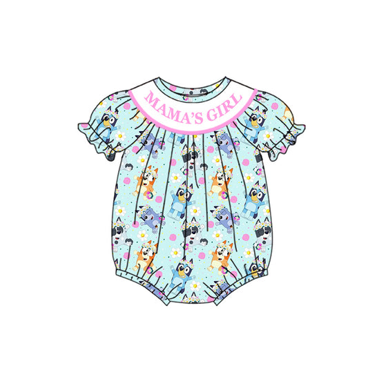 Preorder(moq 5)Baby Infant Girls Mama's Girl Dogs Flowers Print Short Sleeve Rompers