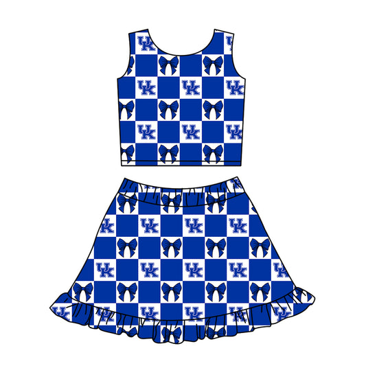 Preorder (moq 5)Baby Girls UK Bows Checked Vests Ruffle Skirt Shorts Team Clothes Sets