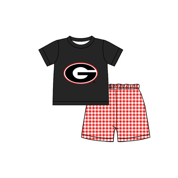 Preorder moq 5 Baby Boys Short Sleeve G Top Checked Shorts Team Clothes Set