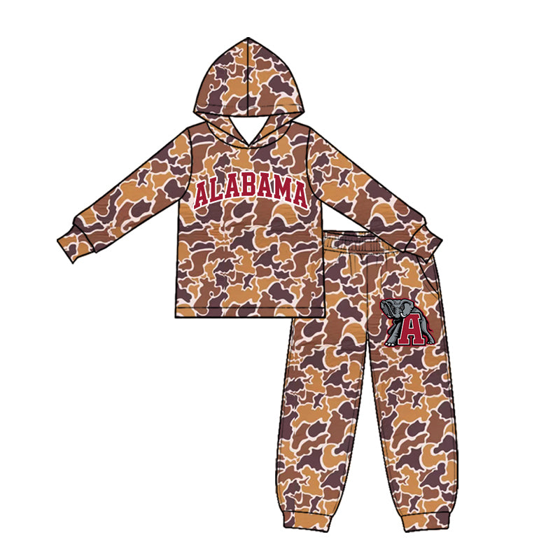 Preorder (moq 5) Baby Boy Clothes Alabama Team Orange Camo Print Long Sleeve Hoodie Jogger Pant Set
