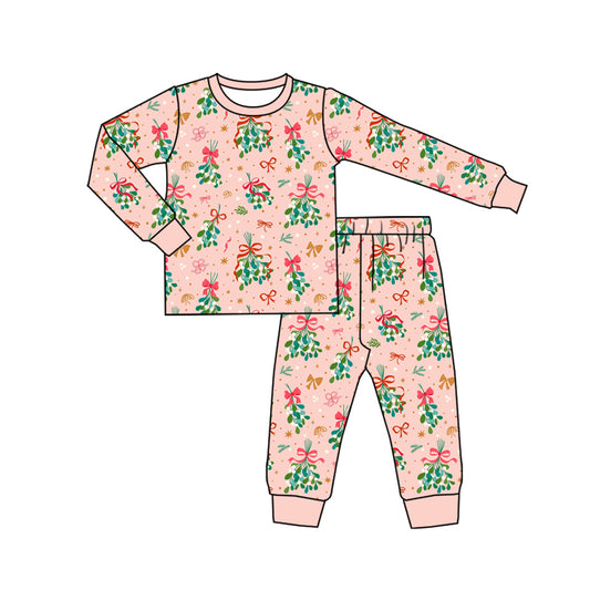 Preorder (moq 5)Baby Boys Long Sleeves Bows Holly Snowflake Plaid Top Pants Pajamas Set