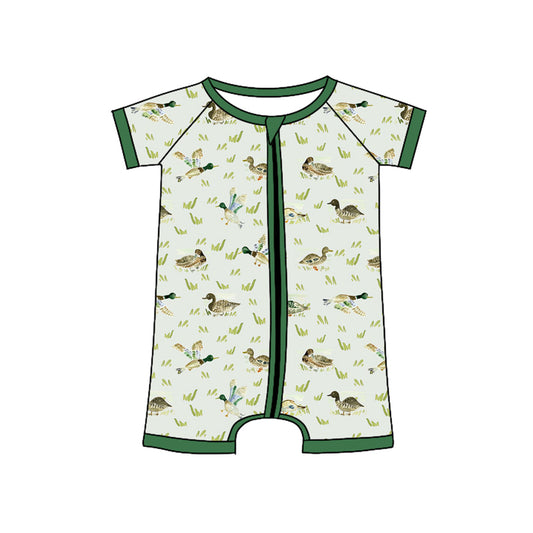 Preorder(moq 5)Baby Infant Boys Green Mallard Ducks Zip Summer Rompers