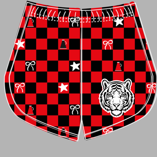 Preorder (moq 5)Baby Girls Black Red Checked Tigers Cheer Team Shorts Bottoms