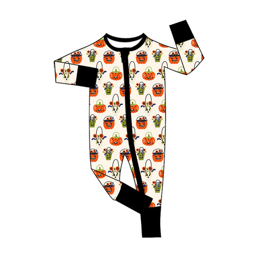 Preorder (moq 5)Baby Boys Ghost Pumpkins Plants Halloween Two Way Zip Convertible Rompers