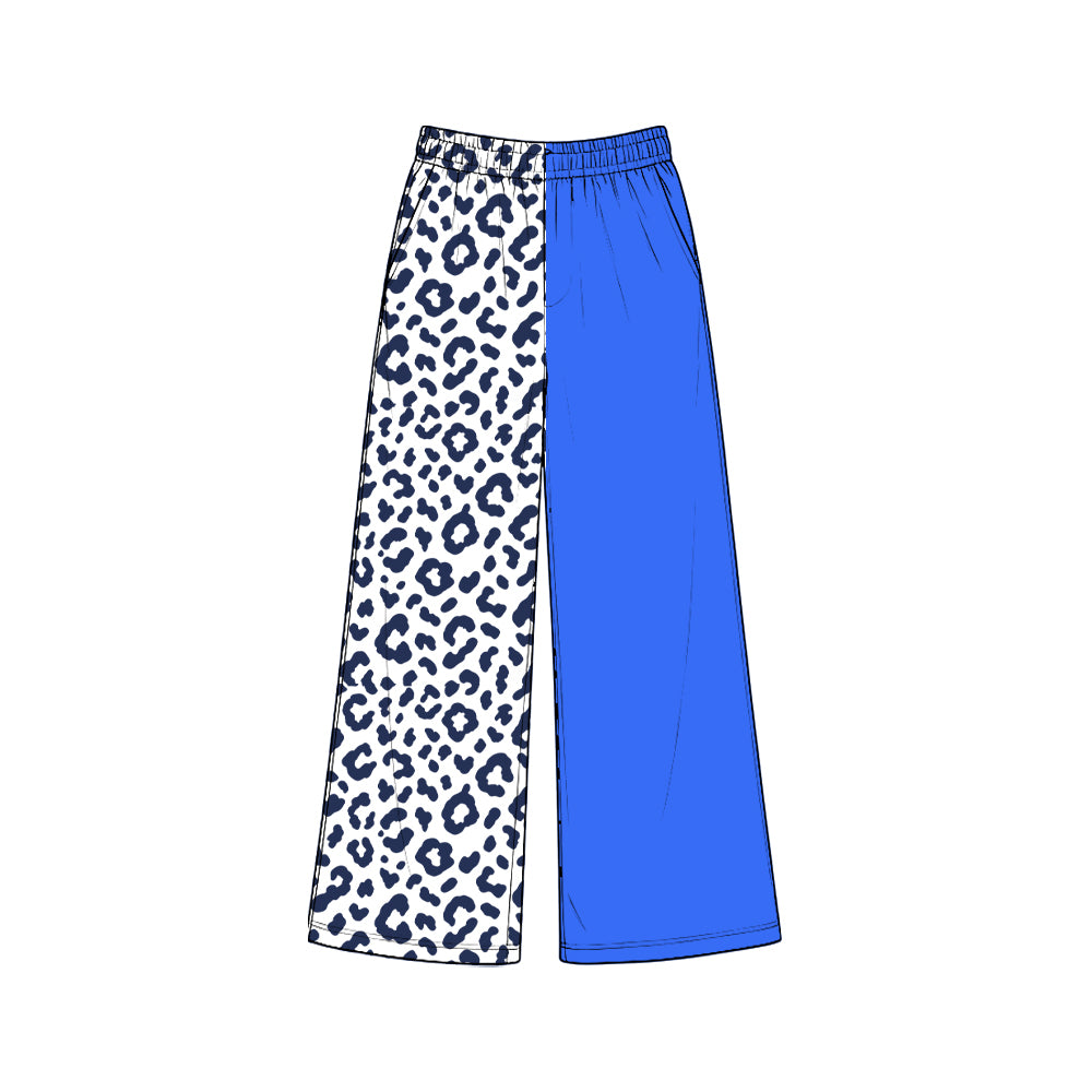 Preorder (moq5) Baby Girls Blue Leopard Pockets Flare Pants Bottom