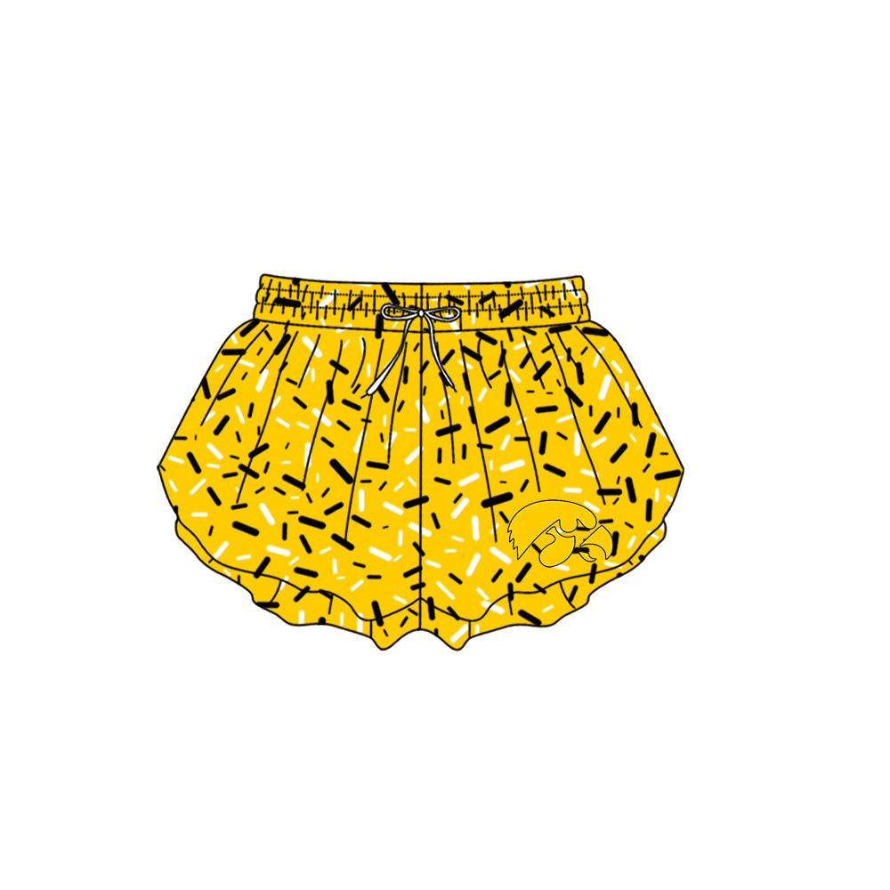 Preorder (moq 5)Baby Girls Yellow Sprinkles Drip Iowa Hawkeyes Butterfly Shorts Bottom