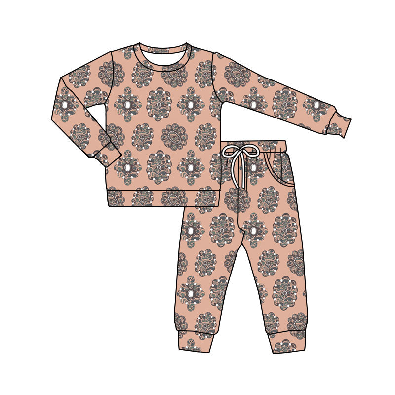 Preorder(moq 5) Baby Girls Green Camo Turquoises Top Pockets Pants Western Clothes Sets