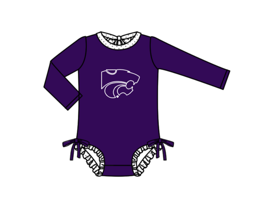 Preorder moq 5 Baby Girls Purple Long Sleeve Leopard Team Swimsuits