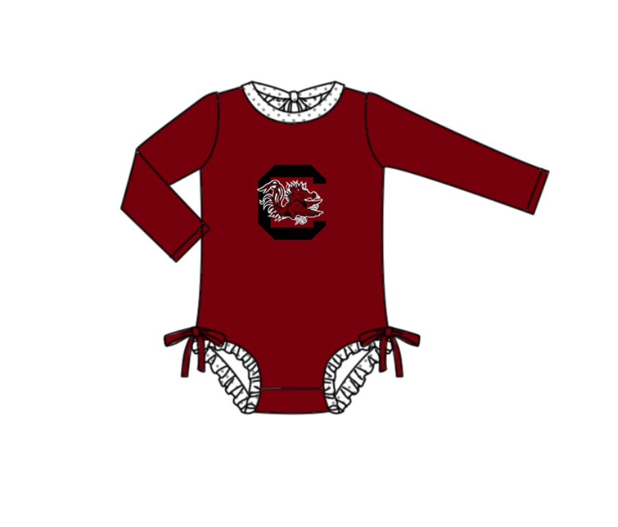 Preorder moq 5 Baby Girls Red Long Sleeve C Bulls Team Swimsuits