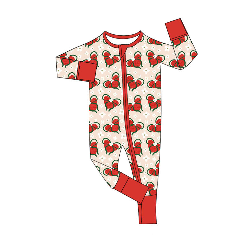 Preorder (moq 5)Baby Girls Flowers Bows Hearts Valentine Zipper Footie Rompers